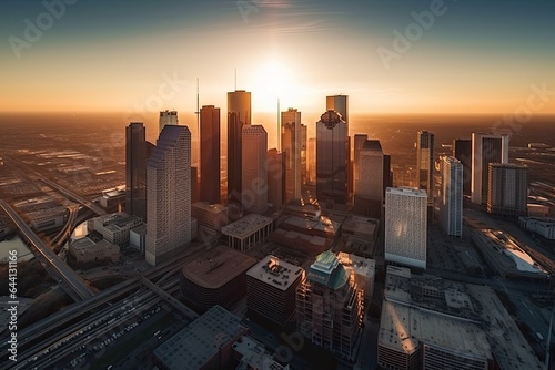 Houston United States centrum city in sunset