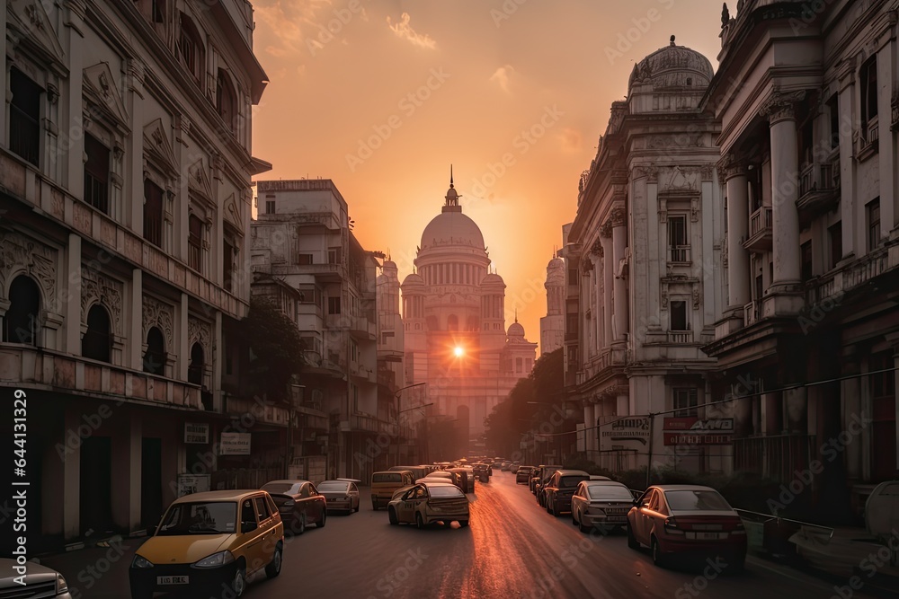 Kolkata India centrum city in sunset  - obrazy, fototapety, plakaty 