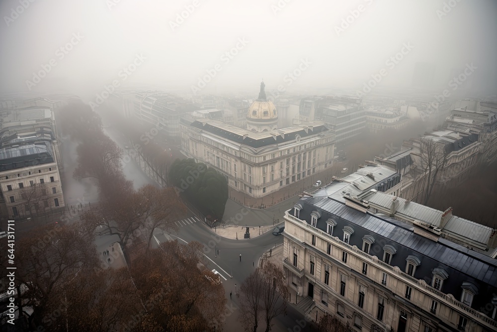 Paris France centrum city in fog