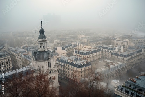 Paris France centrum city in fog