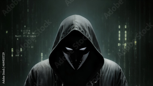 Hacker in hoodie. Banner, Background, Wallpaper. 