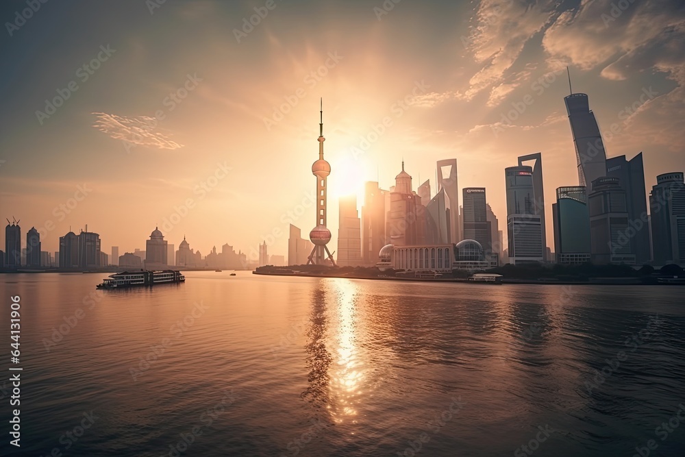 Shanghai China centrum city in sunset 