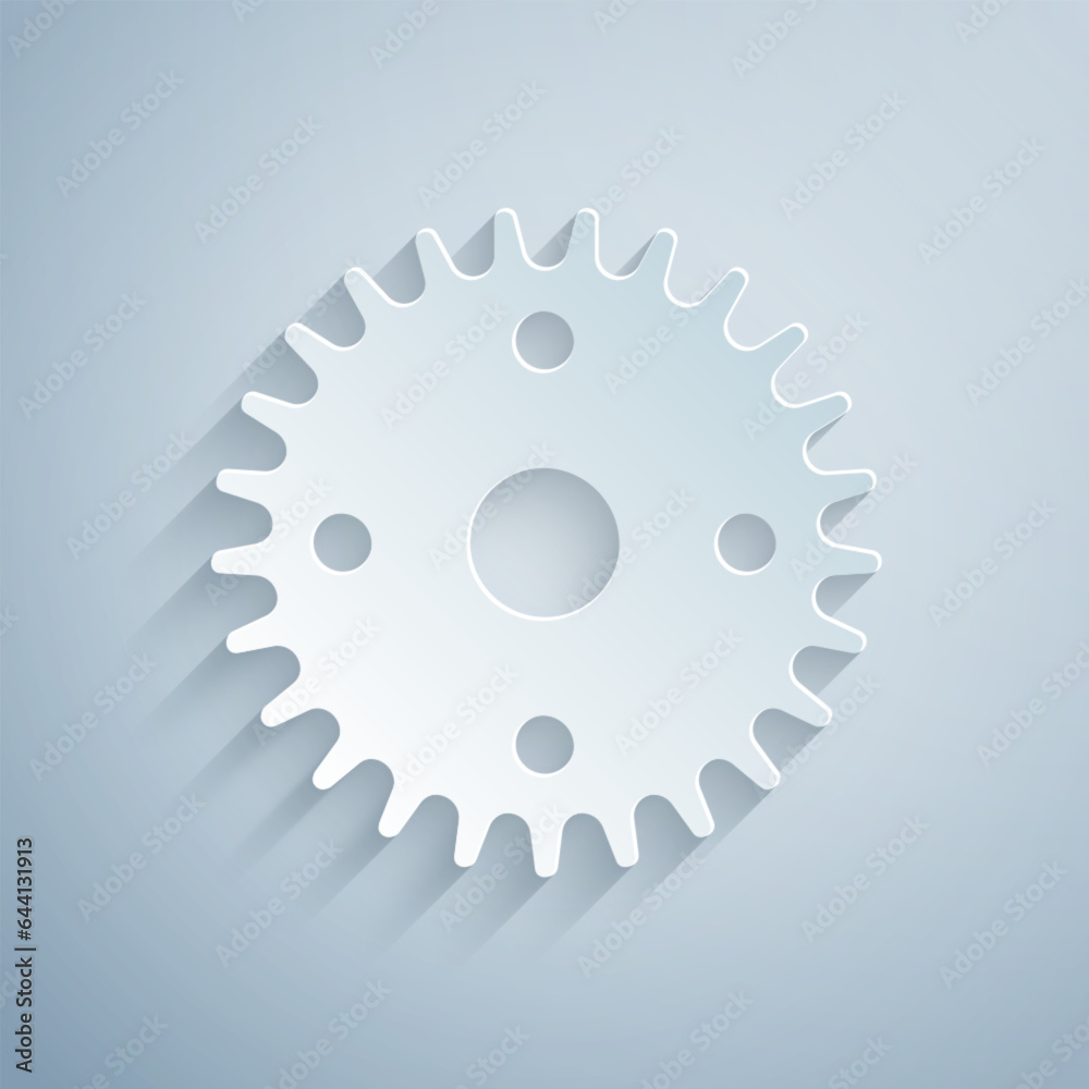Paper cut Gear icon isolated on grey background. Cogwheel gear settings sign. Cog symbol. Paper art style. Vector Paper cut Gear icon isolated on grey background. Cogwheel gear settings sign. Cog symbol. Paper art style. Vector