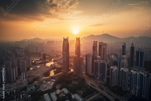 Shenzhen China centrum city in sunset
