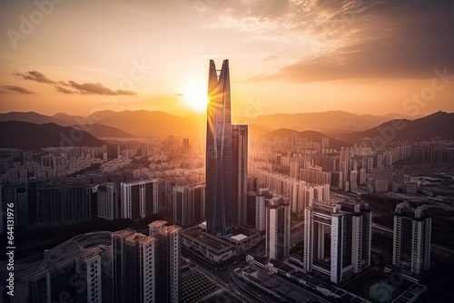 Shenzhen China centrum city in sunset