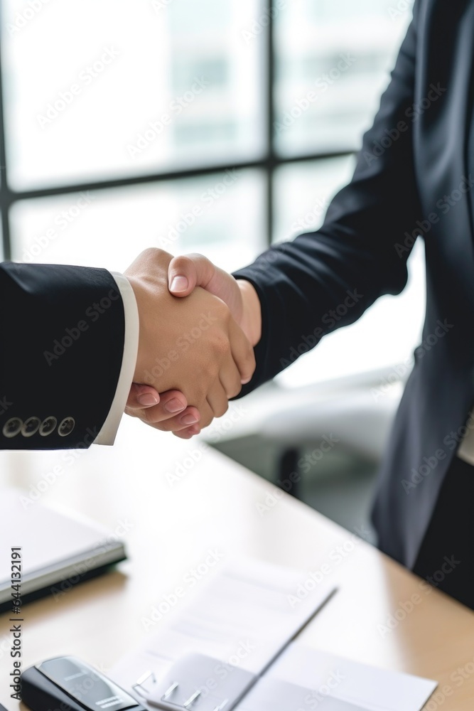 cropped shot of two unrecognizable businesspeople shaking hands in their office cropped shot of two unrecognizable businesspeople shaking hands in their office