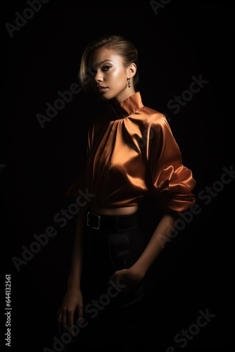 shot of a young fashion designer posing against a dark background