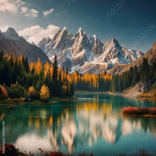 Beautiful nature landscape with mountains and lake