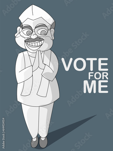 Indian politician cartoonish character vector illustration.