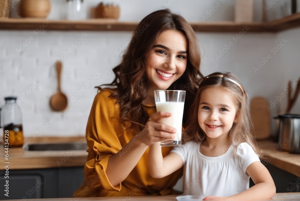 Happy positive Cousin and Daughter drinking milk in workshop, holding glasses, keeping healthy hydration, diet, lifestyle, carin . Caring for family health, wellbeing Happy positive Cousin and Daughter drinking milk in workshop, holding glasses, keeping healthy hydration, diet, lifestyle, carin . Caring for family health, wellbeing