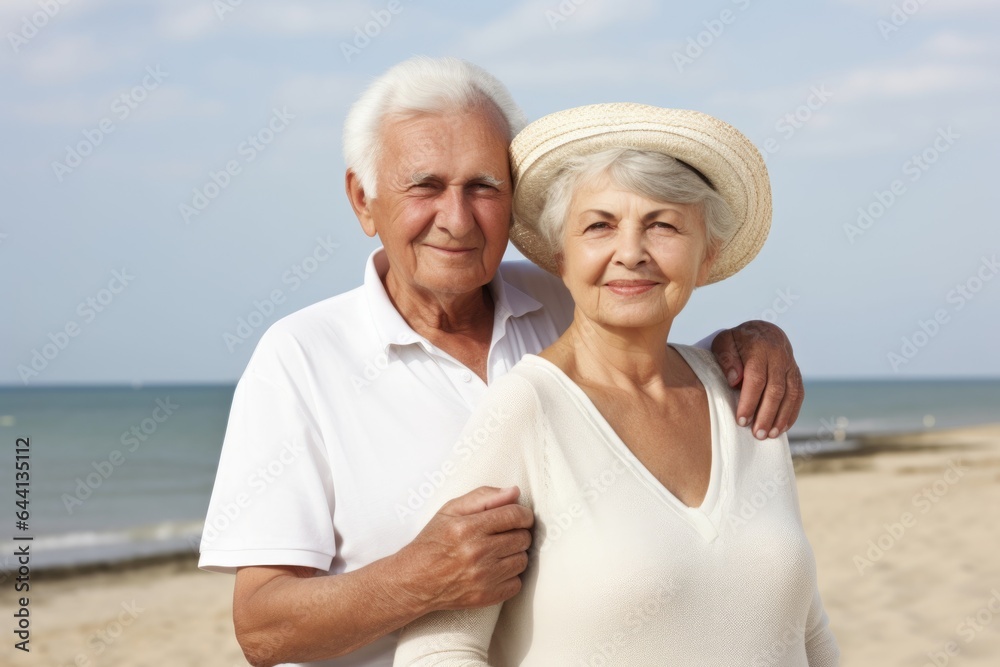 portrait of a senior couple standing together at the beach portrait of a senior couple standing together at the beach