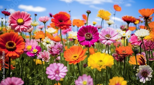 field of flowers, flowers in the field, colored flowers under the sky, colored flowers, flowers field © Gegham