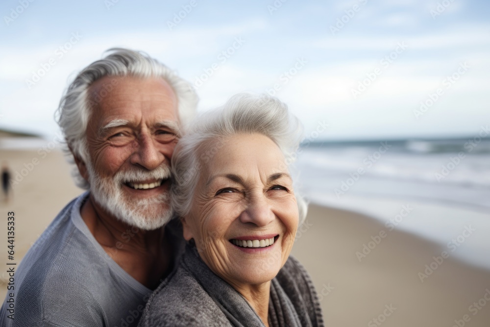 portrait of a senior woman enjoying the beach with her husband portrait of a senior woman enjoying the beach with her husband