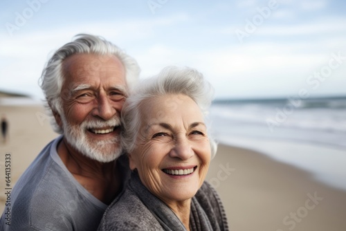 portrait of a senior woman enjoying the beach with her husband