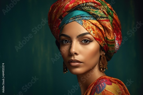 shot of a beautiful young woman wearing a colorful turban