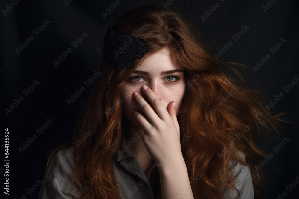 a beautiful young woman with her hair covering her eyes a beautiful young woman with her hair covering her eyes