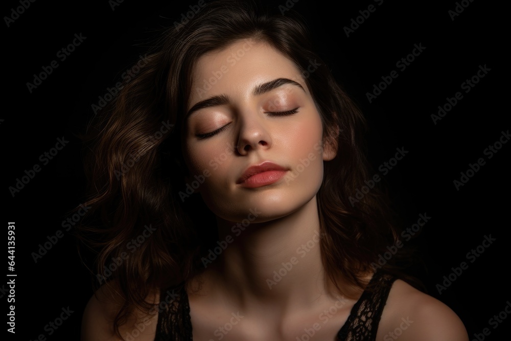 Fototapeta premium a studio shot of a beautiful woman holding her eyes closed
