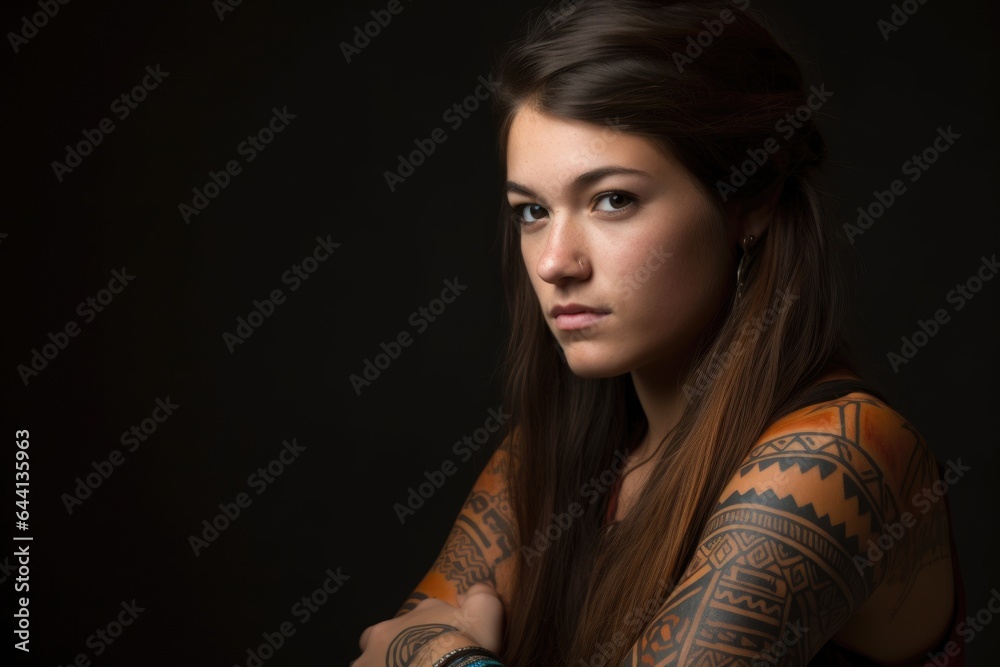 a beautiful young woman with a tribal tattoo on her arm a beautiful young woman with a tribal tattoo on her arm