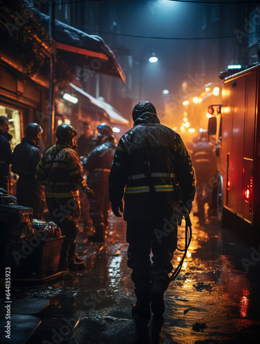 Wallpaper Mural Firefighters after fire scene in the middle of the night. Torontodigital.ca