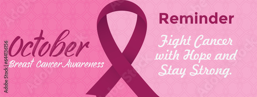 Breast cancer awareness campaign banner background with pink ribbon symbol.