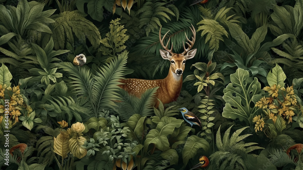 Obraz premium a painted deer in the forest.