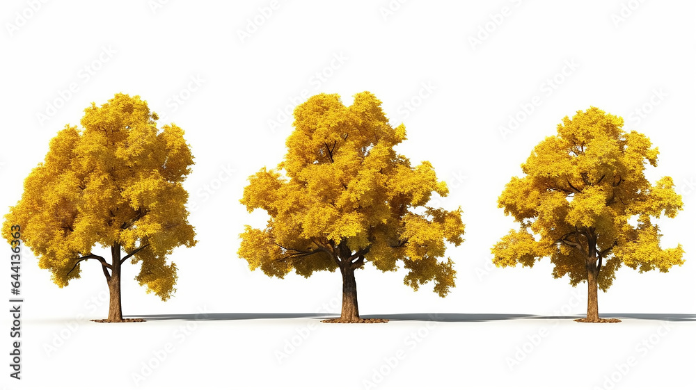 yellow oak tree isolated on white background mockup.