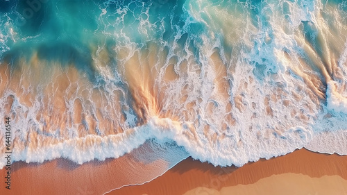 ocean wave drone view of the beach.