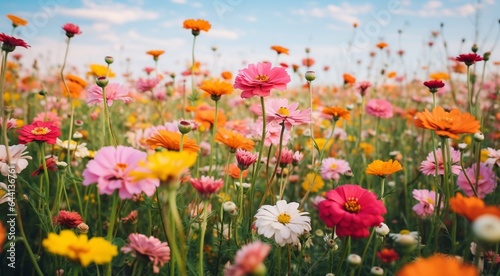 field of flowers, flowers in the field, colored flowers under the sky, colored flowers, flowers field © Gegham