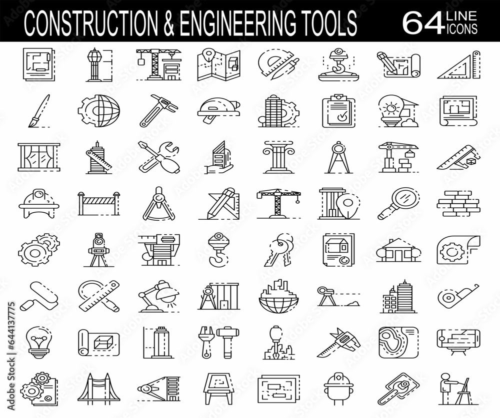Construction line icons collection. Build, tools, project icons. UI icon set. Thin outline icons pack. Vector illustration Construction line icons collection. Build, tools, project icons. UI icon set. Thin outline icons pack. Vector illustration