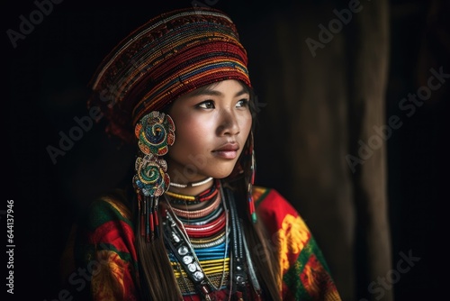shot of a woman wearing colorful traditional tribal clothing