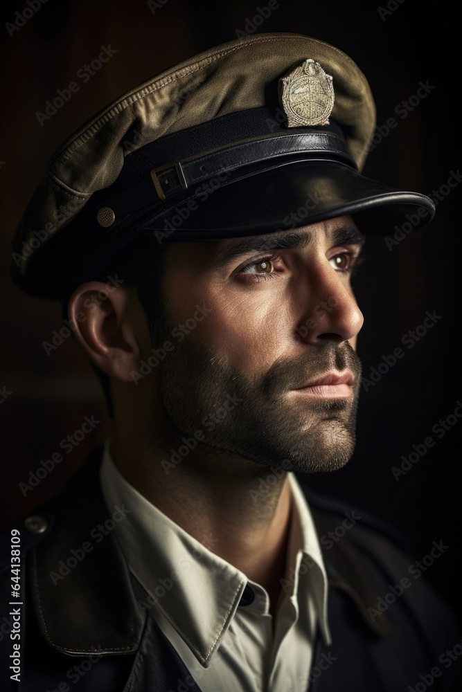 cropped portrait of a handsome pilot wearing his hat