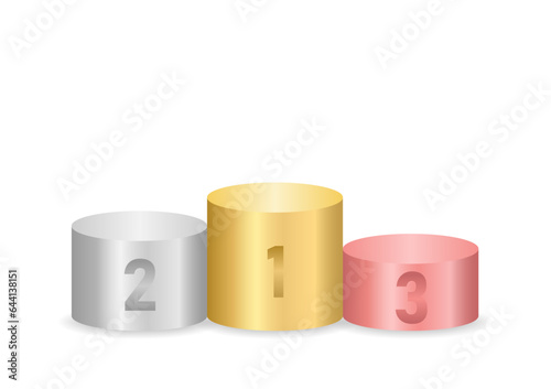 Pedestal Podiums or Winner Podium with Trophy Cup Gold, Silver and Bronze. Vector Illustration Isolated on White Background. 