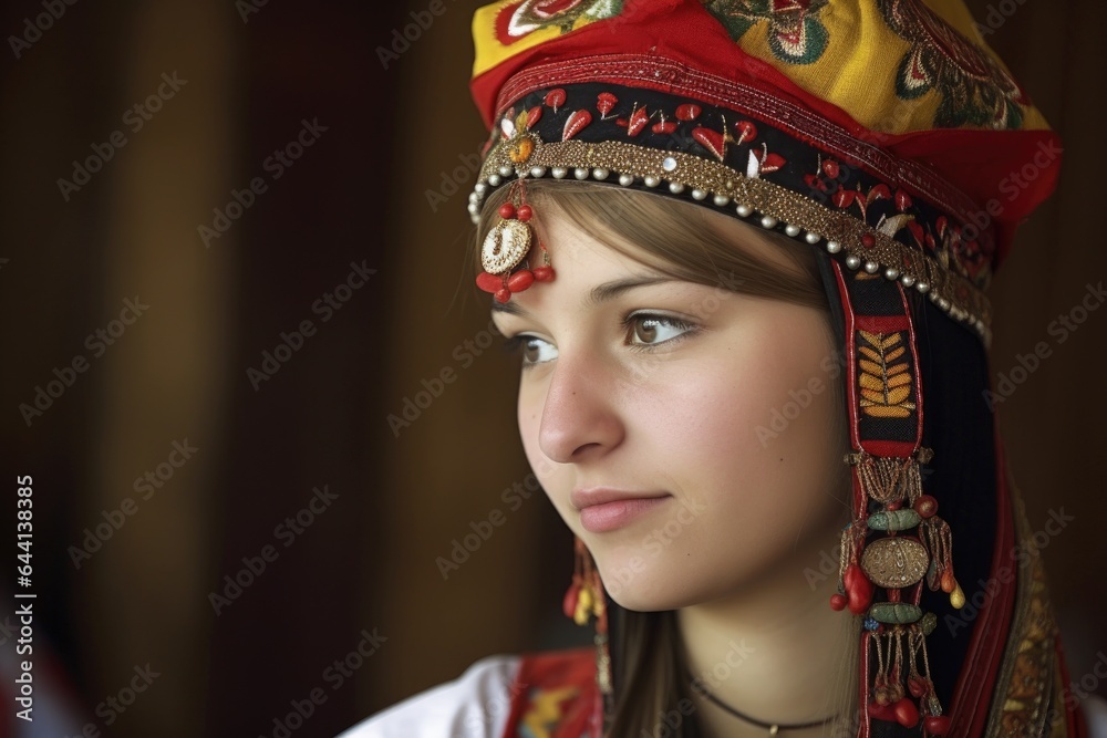 shot of a young woman wearing traditional headgear