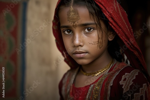 shot of a young indigenous girl in traditional clothing at the henna ceremony