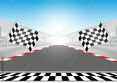 Sport Racing Track With Checkered Flag. Racing Track with Start or Finish line. Go-kart track. Race track road. Vector Illustration.