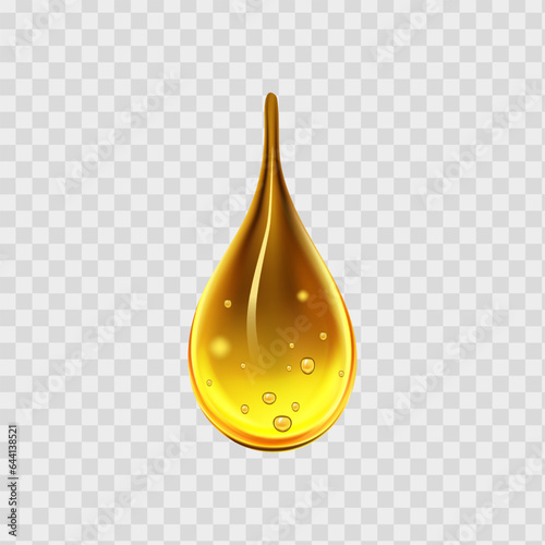Falling gasoline yellow droplet.Liquid golden drops of water, honey or oil. Collagen cosmetic essence. Organic serum or argan bubbles.