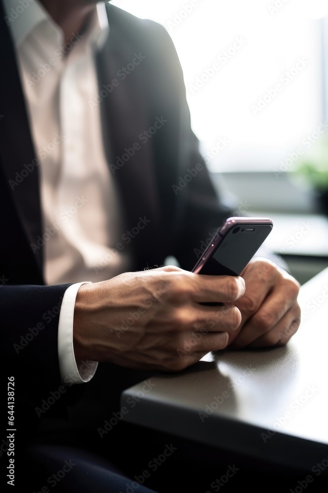 cropped shot of an unidentifiable man using a cellphone in his office cropped shot of an unidentifiable man using a cellphone in his office