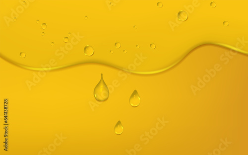Falling gasoline yellow droplet.Liquid golden drops of water, honey or oil. Collagen cosmetic essence. Organic serum or argan bubbles.