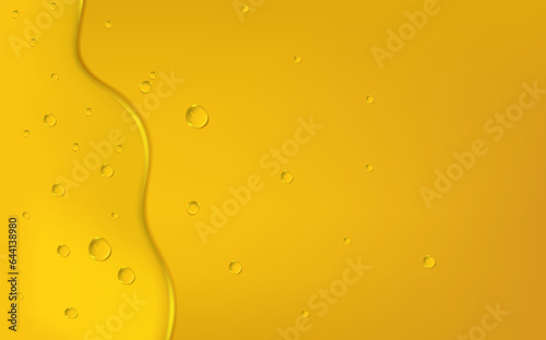 Falling gasoline yellow droplet.Liquid golden drops of water, honey or oil. Collagen cosmetic essence. Organic serum or argan bubbles.