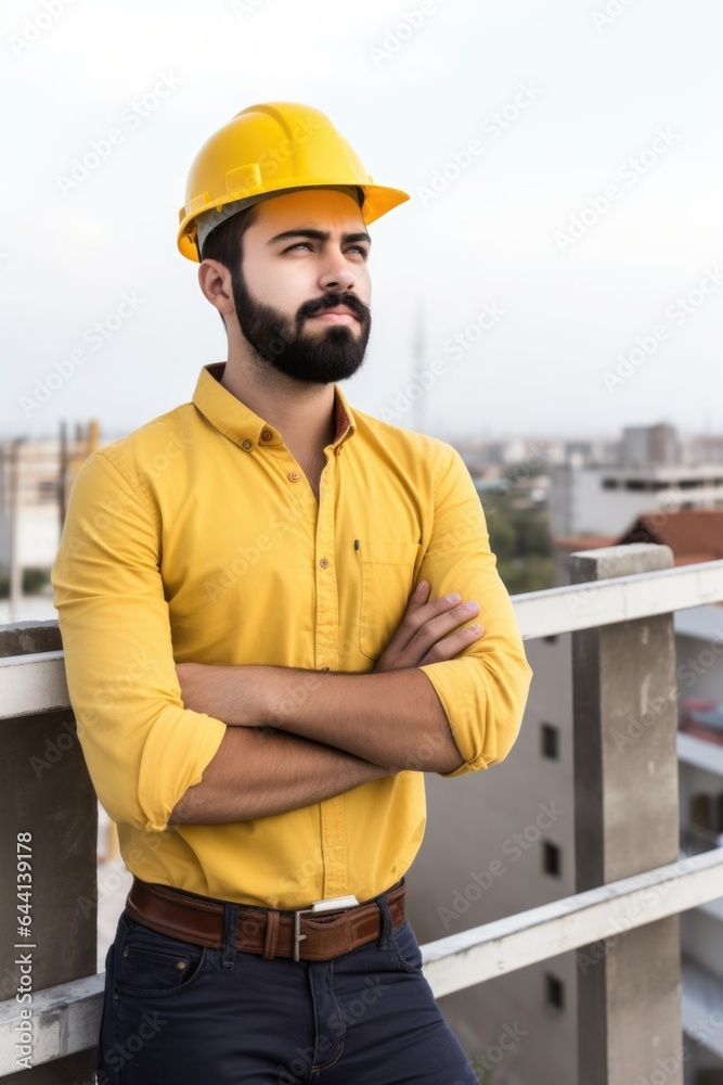 portrait of a handsome young contractor standing on the balcony of his construction site