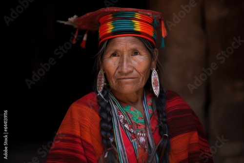 shot of an indigenous woman wearing traditional dress and a headdress