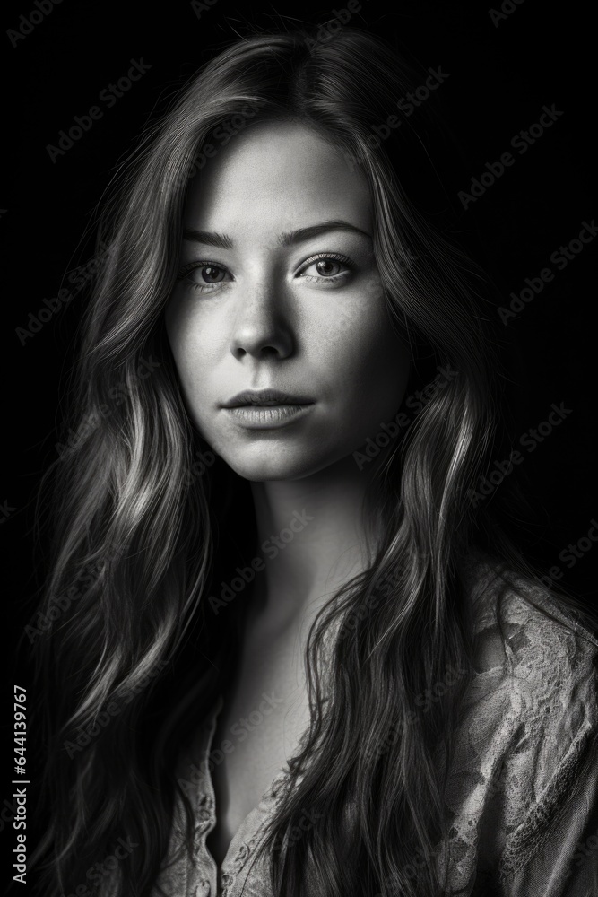shot of a beautiful woman in black and white
