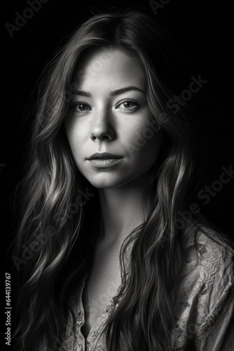 shot of a beautiful woman in black and white