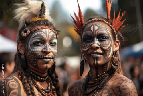 shot of two people wearing tribal face paint