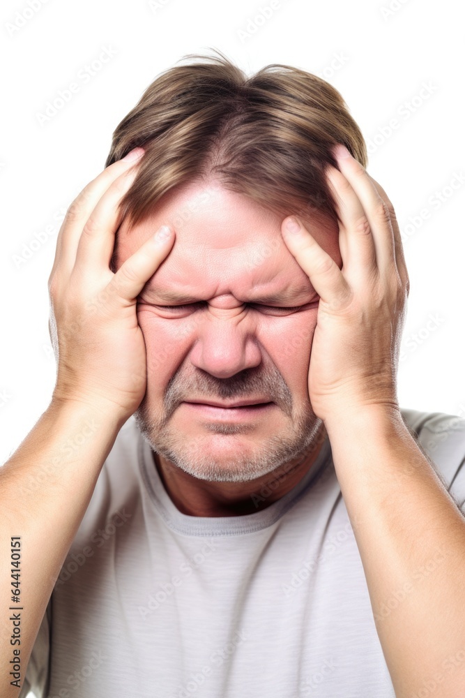 studio shot of a man holding his head in pain against a white background studio shot of a man holding his head in pain against a white background