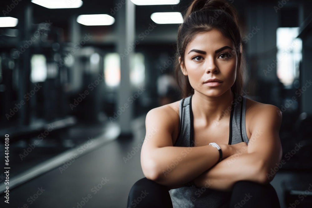 portrait of a young woman stretching before her workout at the gym