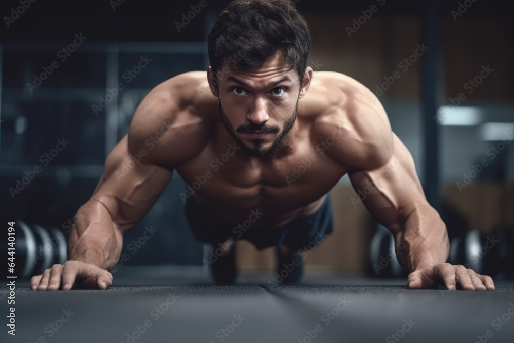 cropped shot of an unrecognisable man doing push ups at the gym