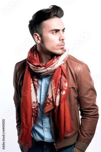 photo, studio portrait and man in fashion with trendy style on a white background
