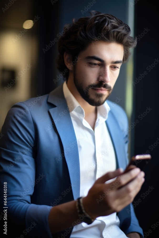 portrait of a handsome young man using his phone in the office portrait of a handsome young man using his phone in the office