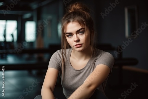 portrait of a beautiful young woman doing sit ups in a gym